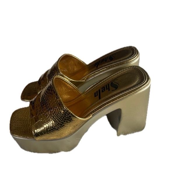 Shein Gold Platform Heels Size 6 - Picture 1 of 9